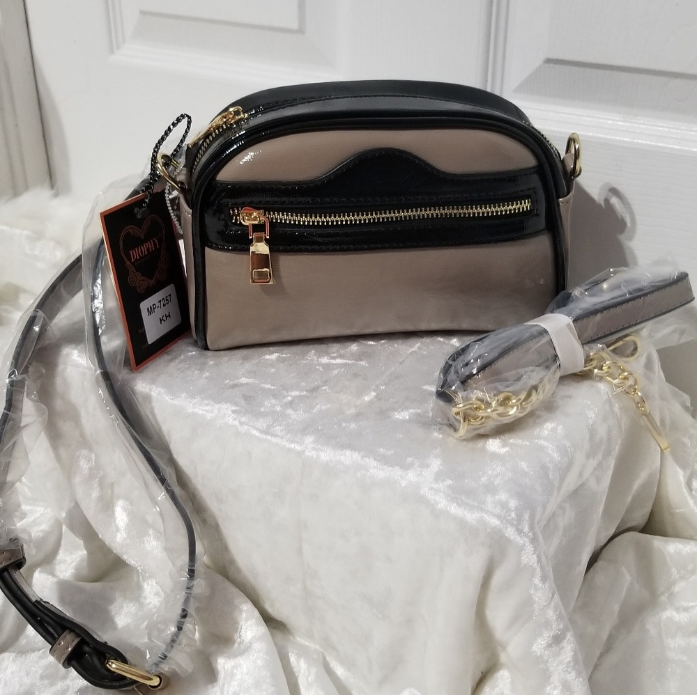 Diophy Black/Tan Fanny Pack & Crossbody Purse